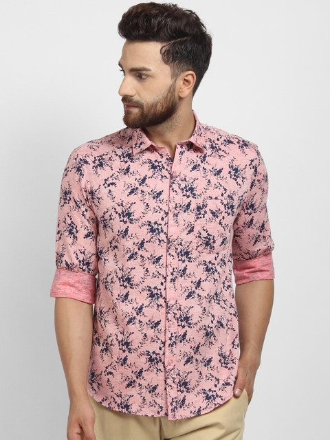 

cape canary Men Cotton Pink Floral Printed Casual Shirt