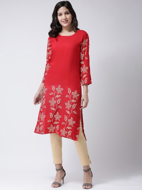 

Charitra Women Red Floral Printed Kurta