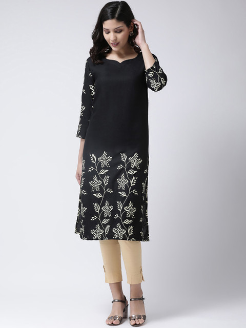 

Charitra Women Black Floral Embroidered Kurta