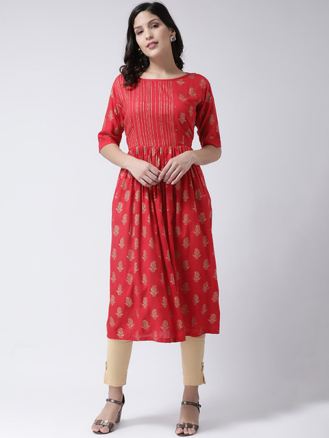 

Charitra Women Red Ethnic Motifs Printed Anarkali Kurta