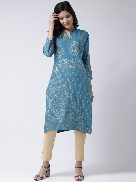 

Charitra Women Turquoise Blue Ethnic Motifs Printed Kurta