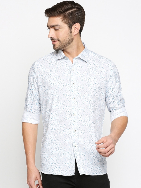 

EVOQ Men White Opaque Printed Pure Cotton Casual Shirt