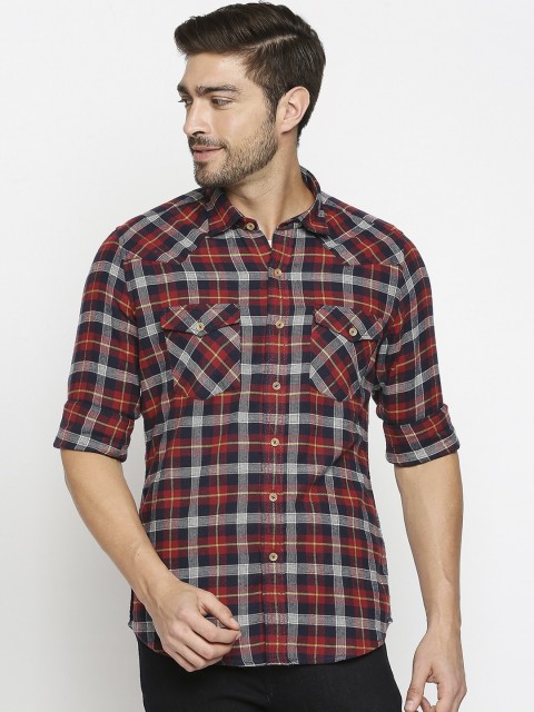 

EVOQ Men Red Tartan Checks Opaque Checked Pure Cotton Casual Shirt
