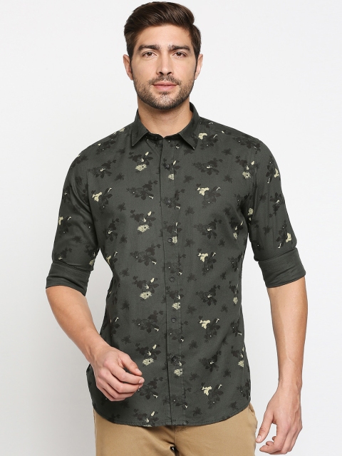 

EVOQ Men Olive Green Floral Opaque Printed Cotton Casual Shirt
