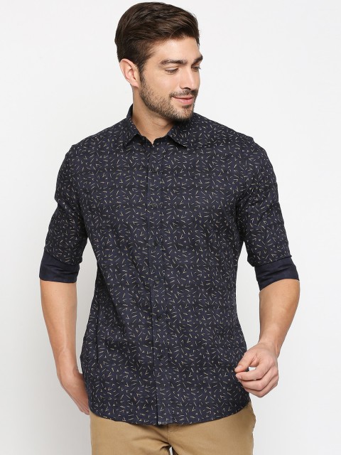 

EVOQ Men Navy Blue Blue Cotton Printed Casual Shirt