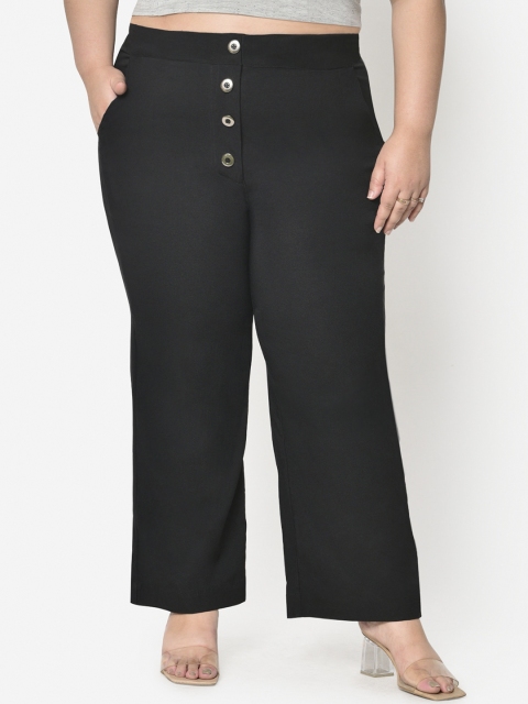 

wild U Women Black High-Rise Easy Wash Trousers