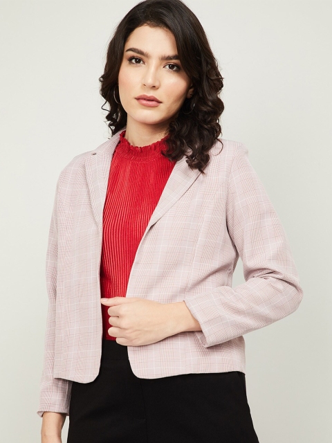 

CODE by Lifestyle Women Pink & White Checked Crop Open Jacket