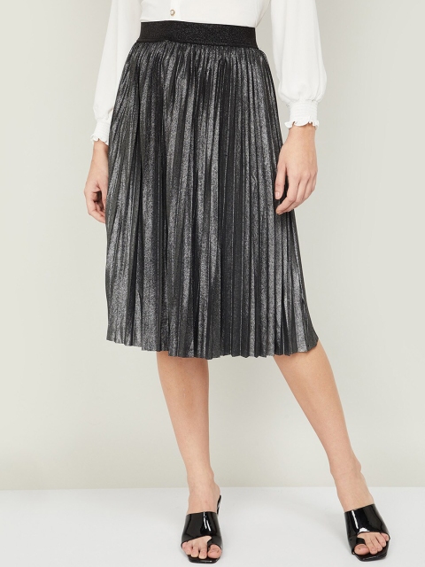 

CODE by Lifestyle Women Silver Solid Accordion Pleated Knee-Length Skirt