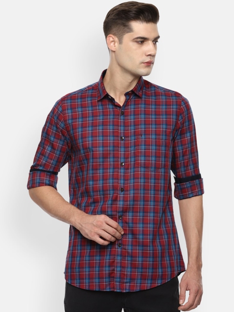 

Van Heusen Sport Men Maroon & Blue Slim Fit Tartan Checked Casual Shirt