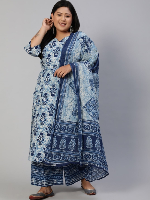 

Nayo Women Blue Ethnic Motifs Printed Regular Pure Cotton Kurta with Palazzos & Dupatta