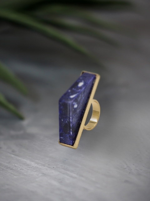 

Bellofox Gold-Plated Gold-Toned & Blue Stone Studded Galaxied Statement Finger Ring