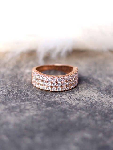 

Bellofox Rose Gold-Plated White CZ Studded Statement Finger Ring