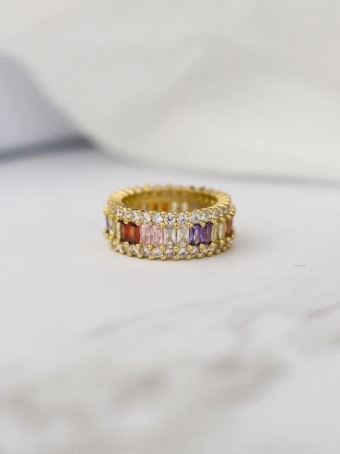 

Bellofox Gold-Toned & Orange CZ-Studded Sparkle Statement Finger Ring