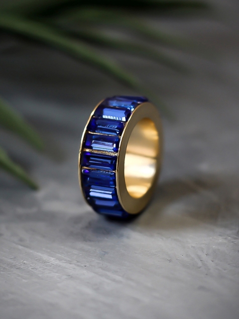 

Bellofox Gold-Toned & Blue Stone-Studded Handcrafted Statement Finger Ring