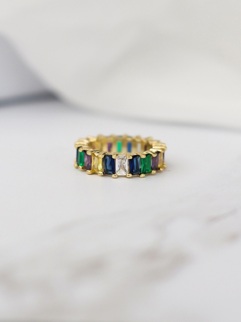 

Bellofox Gold-Toned Greeen & Pink CZ-Studded Finger Ring