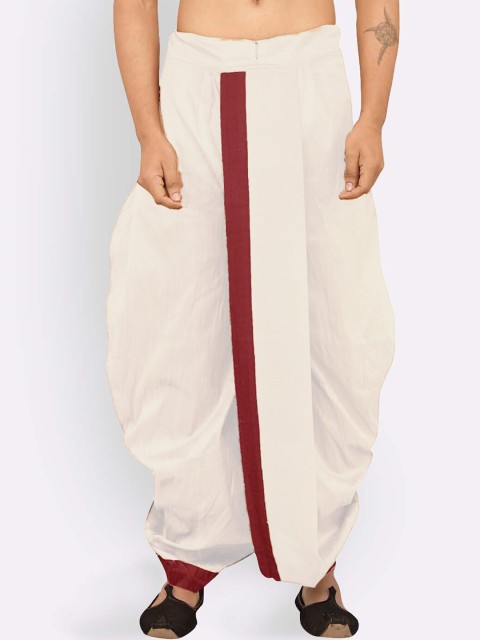 

Sanwara Men Cream-Coloured Solid Relaxed-Fit Art Silk Dhoti Pants