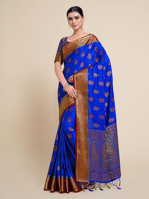 

MIMOSA Blue & Maroon Paisley Zari Art Silk Kanjeevaram Saree