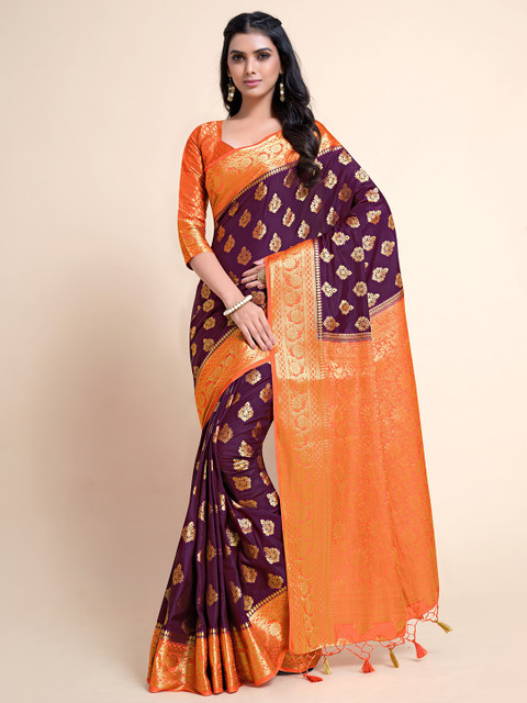 

MIMOSA Purple & Orange Paisley Zari Art Silk Kanjeevaram Saree