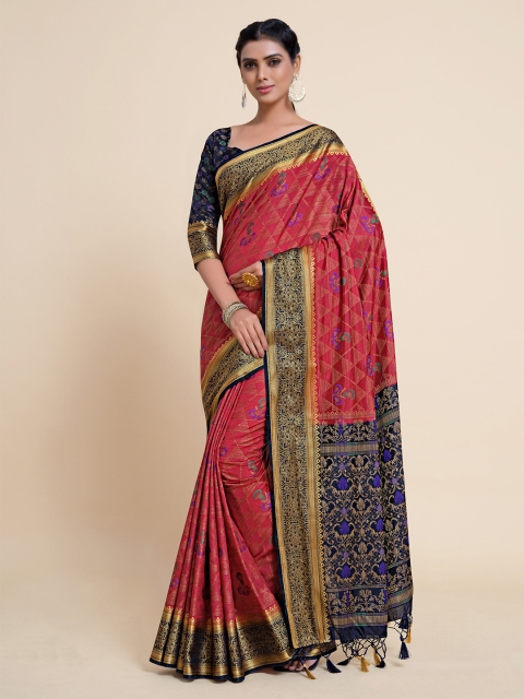 

MIMOSA Pink & Navy Blue Woven Design Zari Art Silk Kanjeevaram Saree