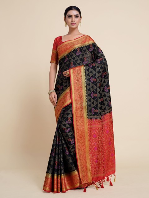

MIMOSA Black & Red Woven Design Zari Art Silk Kanjeevaram Saree