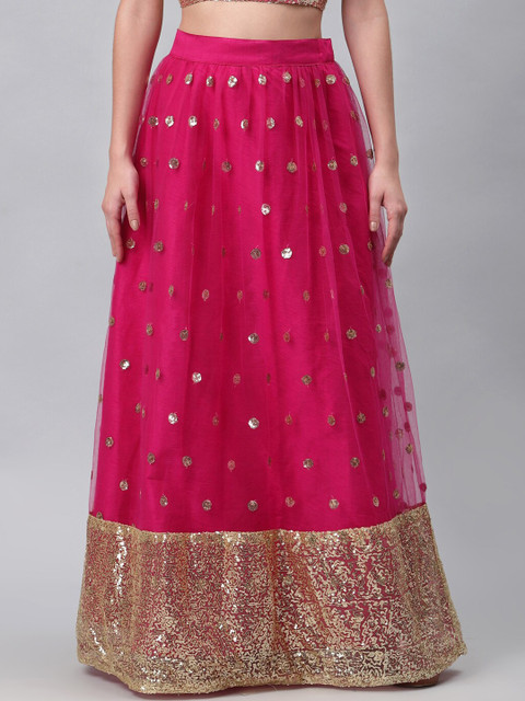 

studio rasa Women Fuchsia Pink & Gold-Coloured Embellished Flared Maxi Skirt