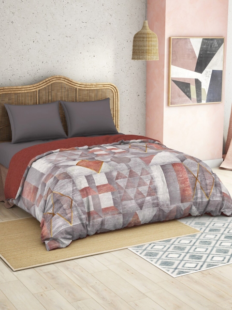 

SPACES Brown & Grey Geometric Printed Pure Cotton AC Room 210 GSM Double Bed Quilt