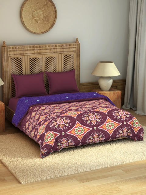

SPACES Rangana Nalgona Magenta & Blue Ethnic Motifs Printed Pure Cotton AC Room 210 GSM Double Bed Quilt