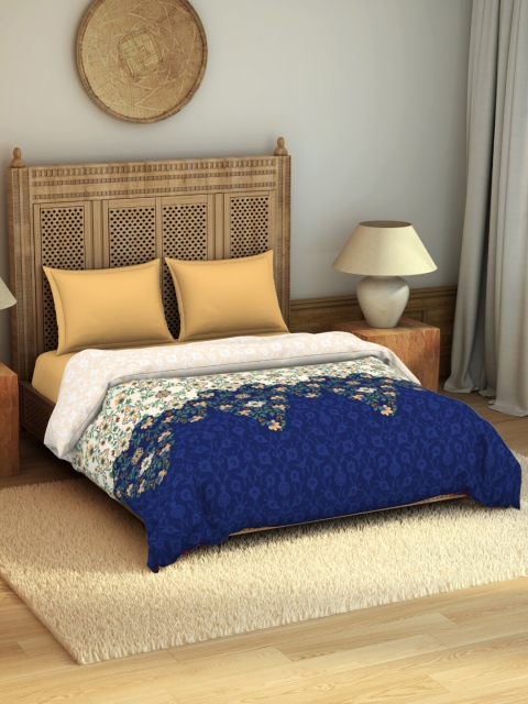 

SPACES Rangana Anish Blue Ethnic Motifs Printed Pure Cotton AC Room 210 GSM Double Bed Quilt