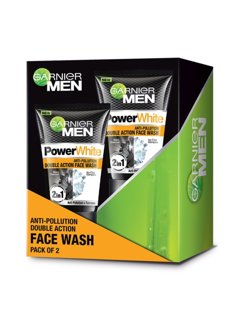 

Garnier Men Set of 2 Power White Anti-Pollution Double Action Facewash - 100g each, Black