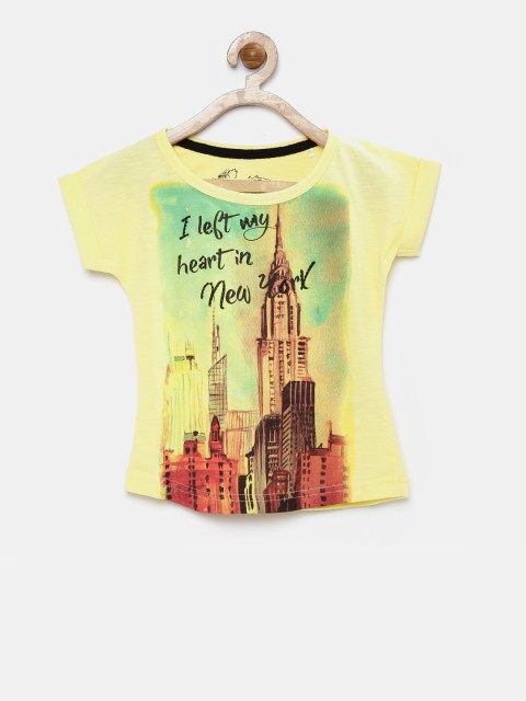 

Palm Tree Girls Yellow Printed Regular Top