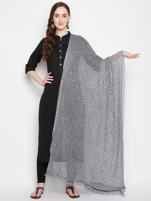 

Clora Creation Grey Embroidered Dupatta with Sequinned