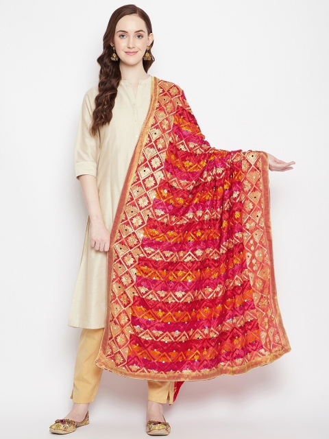 

Clora Creation Red & Yellow Embroidered Dupatta with Phulkari