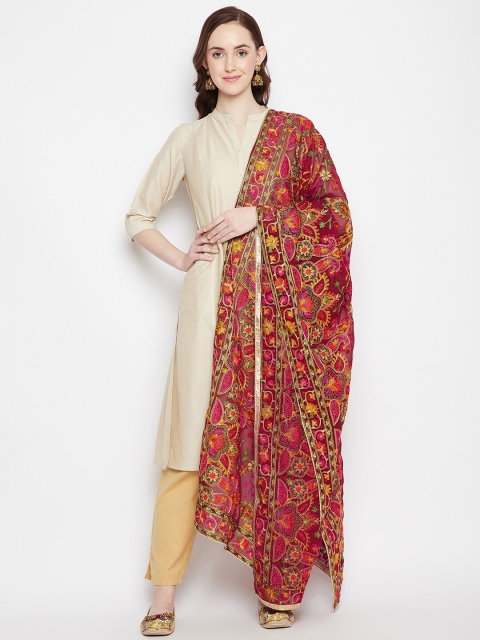 

Clora Creation Maroon & Green Embroidered Dupatta with Thread Work