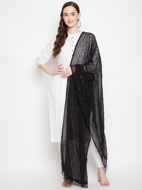 

Clora Creation Black Embroidered Dupatta with Sequinned