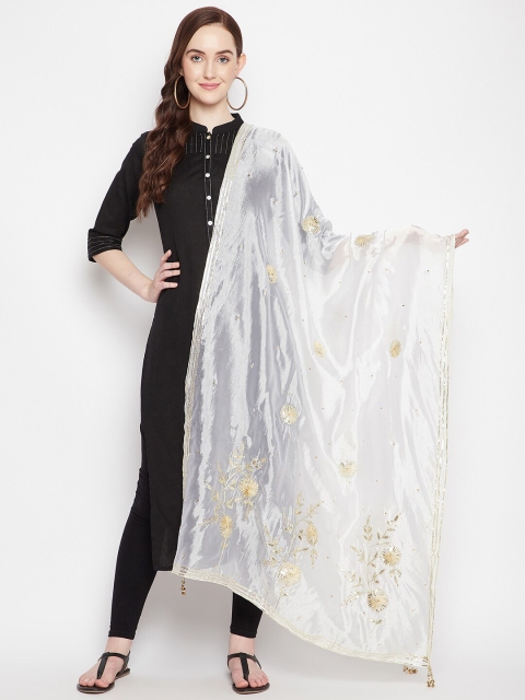 

Clora Creation Off White Embroidered Dupatta with Thread Work