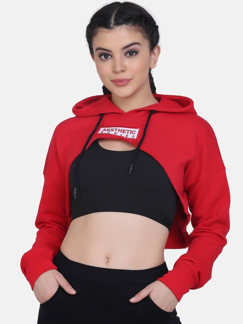 

Aesthetic Bodies Women Red Printed Bust Crop Hooded Sweatshirt