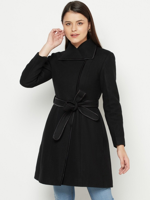 

Owncraft Women Black Solid Wool Overcoat