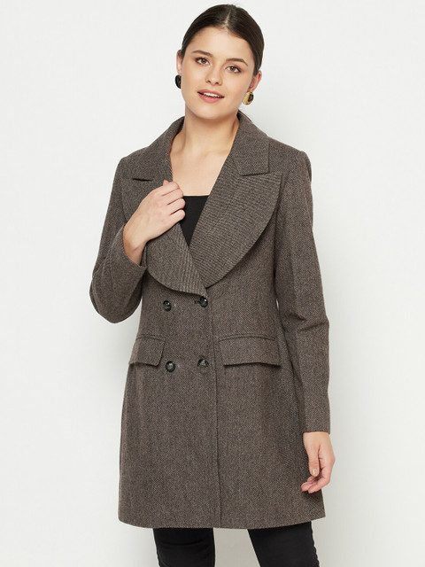 

Owncraft Women Brown Solid Single-Breasted Tweed coat