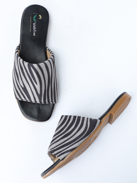 

Walkfree Women Grey Striped Open Toe Flats