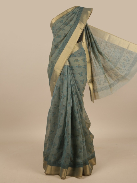 

Pothys Green & Gold-Toned Floral Printed Saree