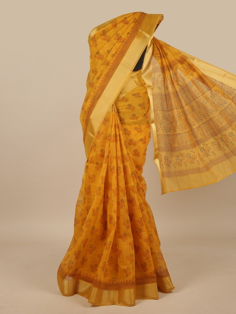 

Pothys Mustard & Brown Floral Printed Saree