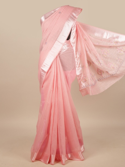 

Pothys Pink & Silver-Toned Printed Saree