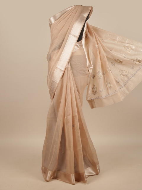 

Pothys Tan & Gold-Toned Ethnic Motifs Printed Saree