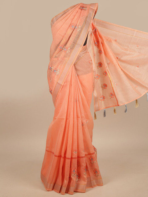 

Pothys Peach-Coloured & Lavender Floral Printed Saree
