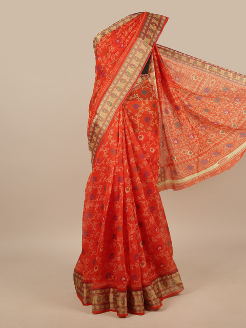 

Pothys Orange & Blue Floral Printed Saree