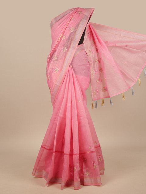 

Pothys Pink & Brown Floral Printed Saree