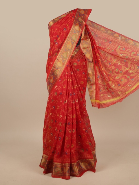 

Pothys Red & Blue Floral Printed Saree