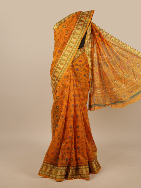 

Pothys Mustard & Green Floral Printed Saree