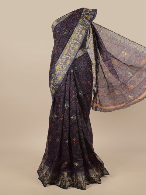 

Pothys Navy Blue & Beige Ethnic Motifs Printed Saree