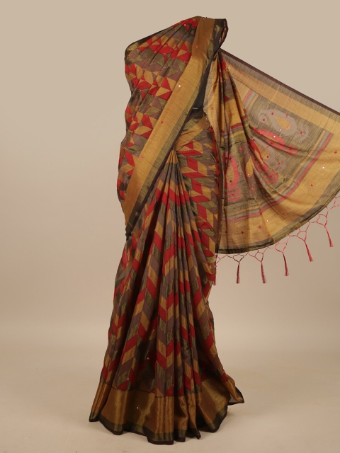

Pothys Red & Violet Printed Jute Silk Saree